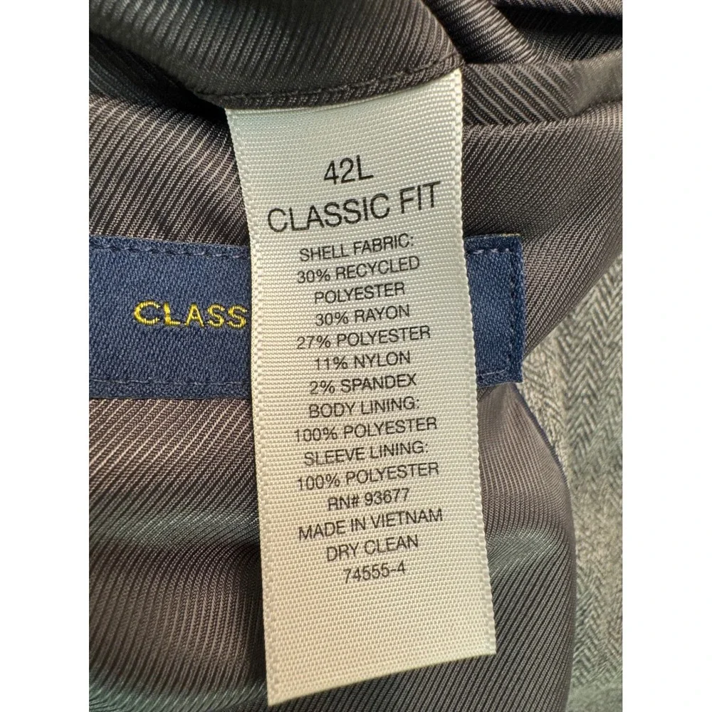 Stafford Mens 42L Classic Fit Stretch Blazer Charcoal Herringbone Sport Coat NEW